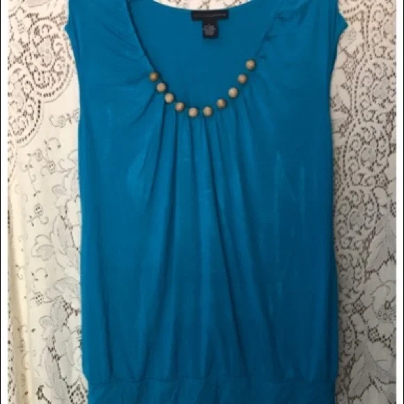 GRACE ELEMENTS TURQUOISE SCOOP NECK SLEEVELESS TOP - Picture 2 of 5